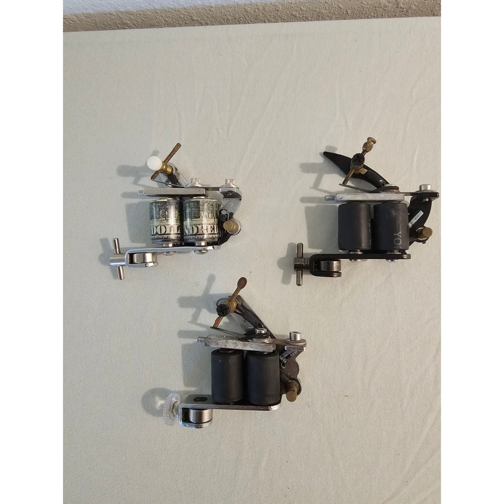Lot of 3 Coil Tattoo Machine Chrome Black $100 Bill Wrap Frames Professional Art